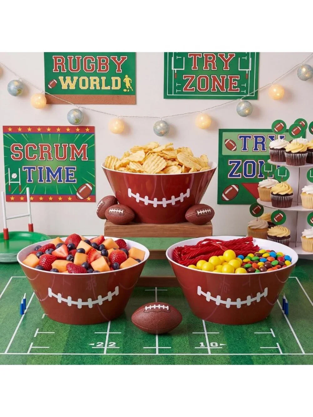 Set of 3 Large 10'' Melamine Football Serving Bowls - Perfect for Snacks
